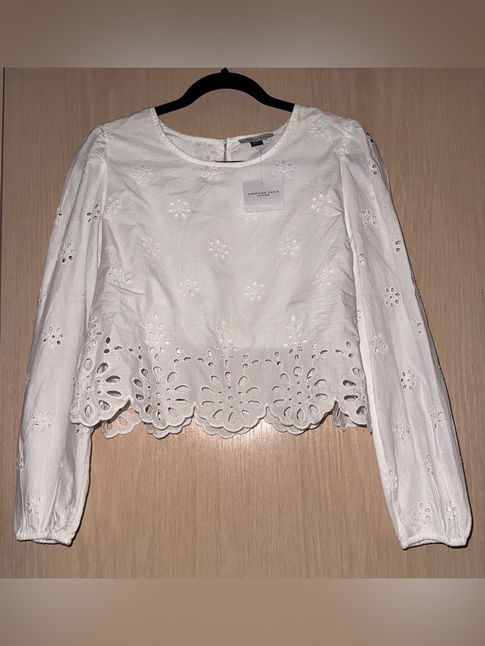 American Eagle Outfitters White Eyelet Peplum Crop Top